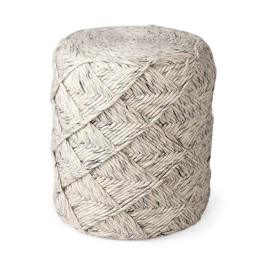 Mercana - Esfera 17.7L x 15.7W x 15.7H Beige Chevron Woven Round Pouf - 69449 view 1