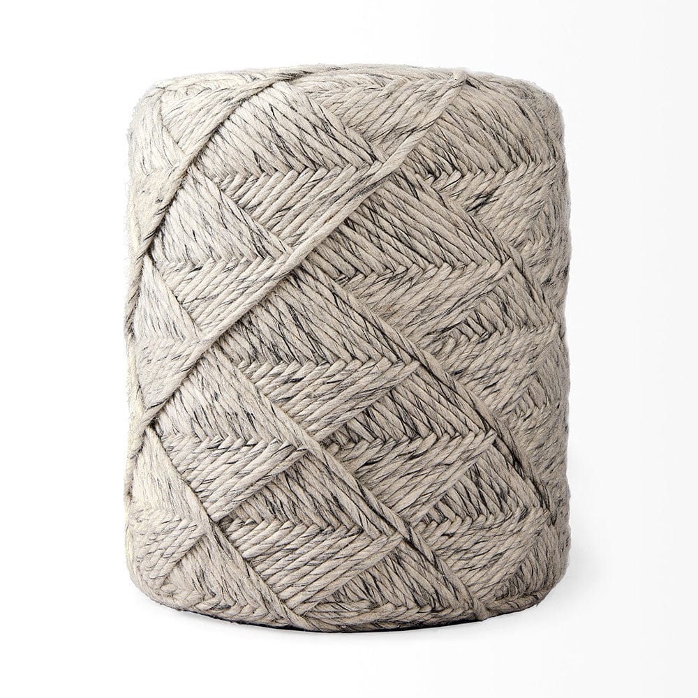 Mercana - Esfera 17.7L x 15.7W x 15.7H Beige Chevron Woven Round Pouf - 69449 view 2