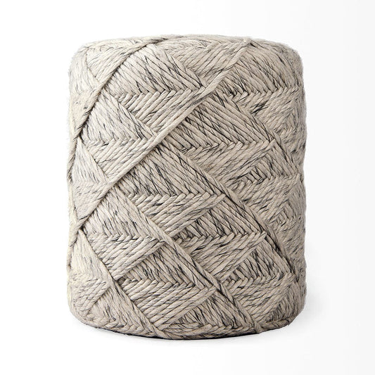 Mercana - Esfera 17.7L x 15.7W x 15.7H Beige Chevron Woven Round Pouf - 69449 view 2