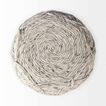Mercana - Esfera 17.7L x 15.7W x 15.7H Beige Chevron Woven Round Pouf - 69449 view 3