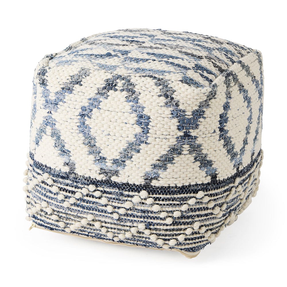 Mercana - Eshana 16.0L x 16.0W x 16.0H Cream Wool and Denim Patterned Pouf - 69519 view 1