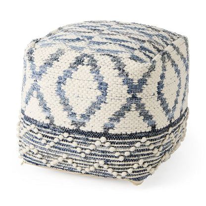 Mercana - Eshana 16.0L x 16.0W x 16.0H Cream Wool and Denim Patterned Pouf - 69519 view 1