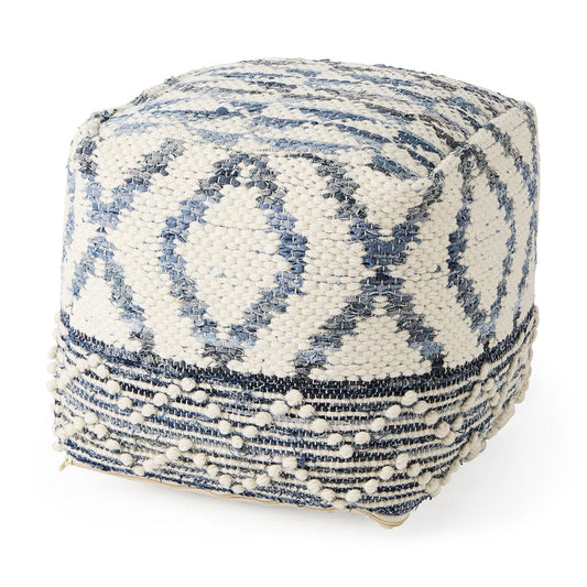 Mercana - Eshana 16.0L x 16.0W x 16.0H Cream Wool and Denim Patterned Pouf - 69519 view 1