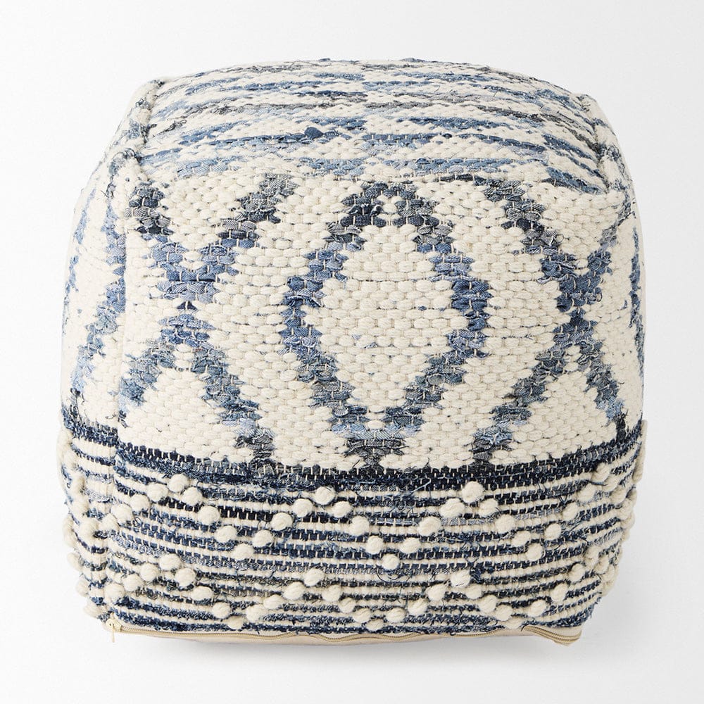 Mercana - Eshana 16.0L x 16.0W x 16.0H Cream Wool and Denim Patterned Pouf - 69519 view 2