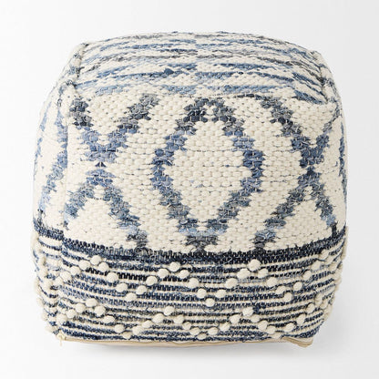 Mercana - Eshana 16.0L x 16.0W x 16.0H Cream Wool and Denim Patterned Pouf - 69519 view 2