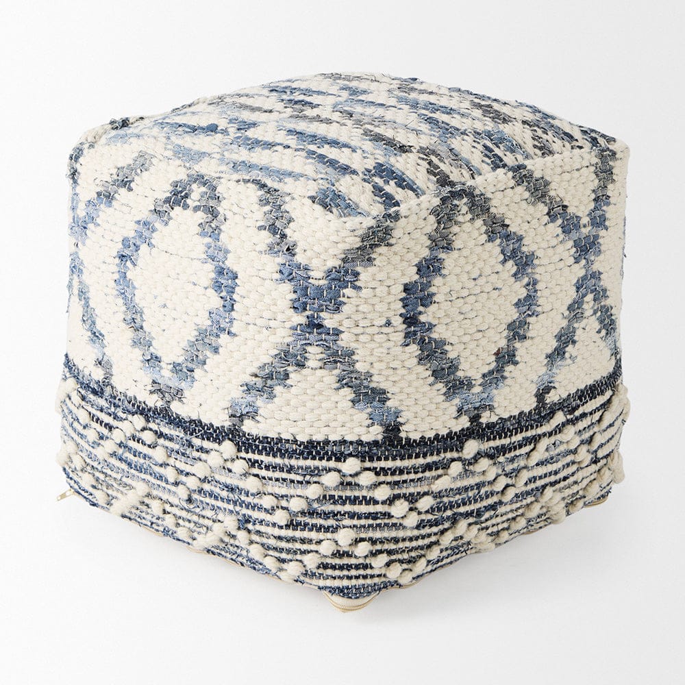 Mercana - Eshana 16.0L x 16.0W x 16.0H Cream Wool and Denim Patterned Pouf - 69519 view 3