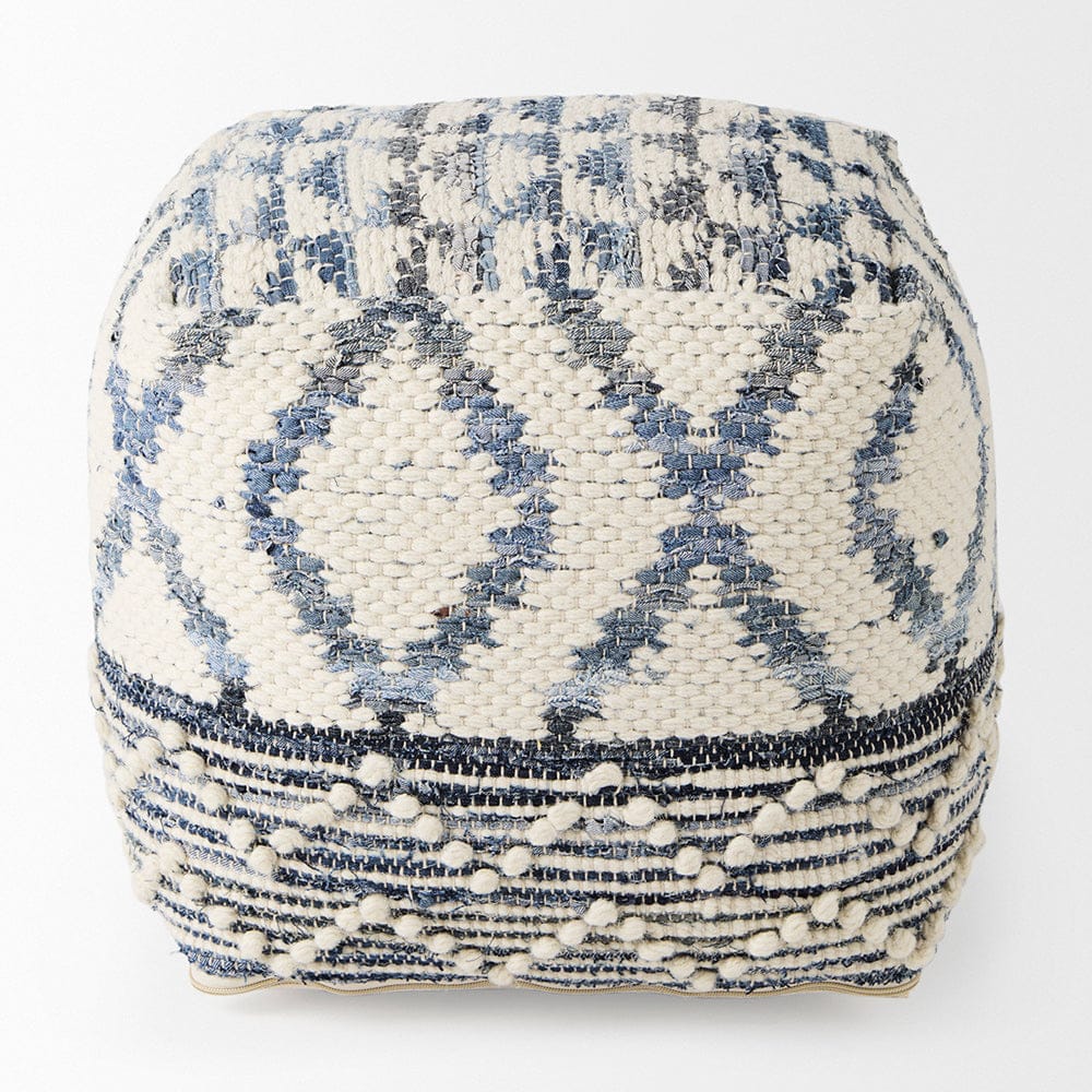 Mercana - Eshana 16.0L x 16.0W x 16.0H Cream Wool and Denim Patterned Pouf - 69519 view 4