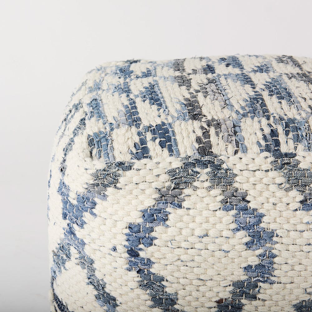 Mercana - Eshana 16.0L x 16.0W x 16.0H Cream Wool and Denim Patterned Pouf - 69519 view 5