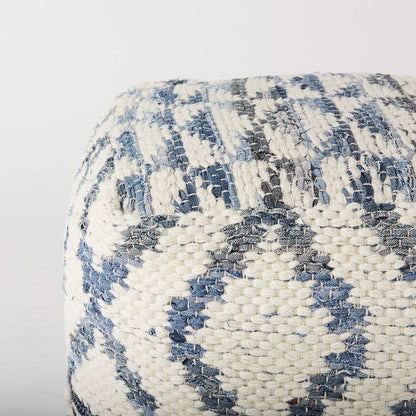 Mercana - Eshana 16.0L x 16.0W x 16.0H Cream Wool and Denim Patterned Pouf - 69519 view 5
