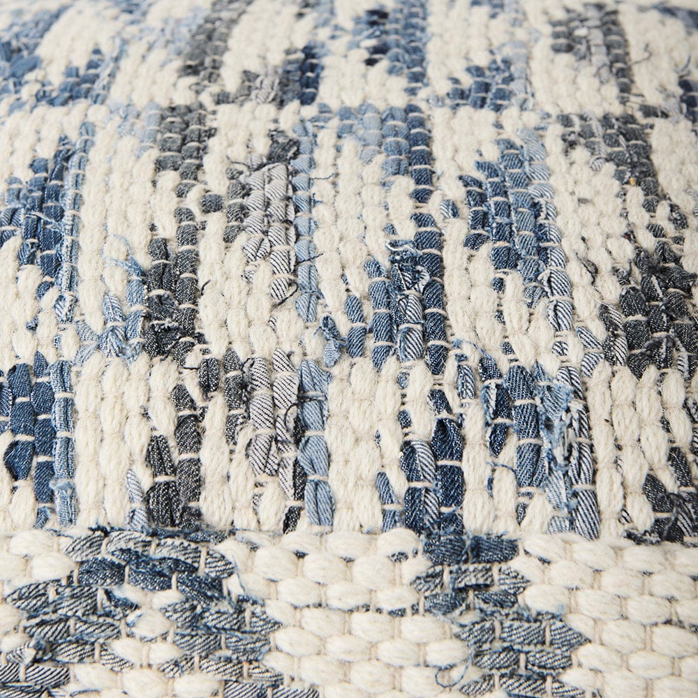 Mercana - Eshana 16.0L x 16.0W x 16.0H Cream Wool and Denim Patterned Pouf - 69519 view 6