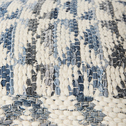 Mercana - Eshana 16.0L x 16.0W x 16.0H Cream Wool and Denim Patterned Pouf - 69519 view 6