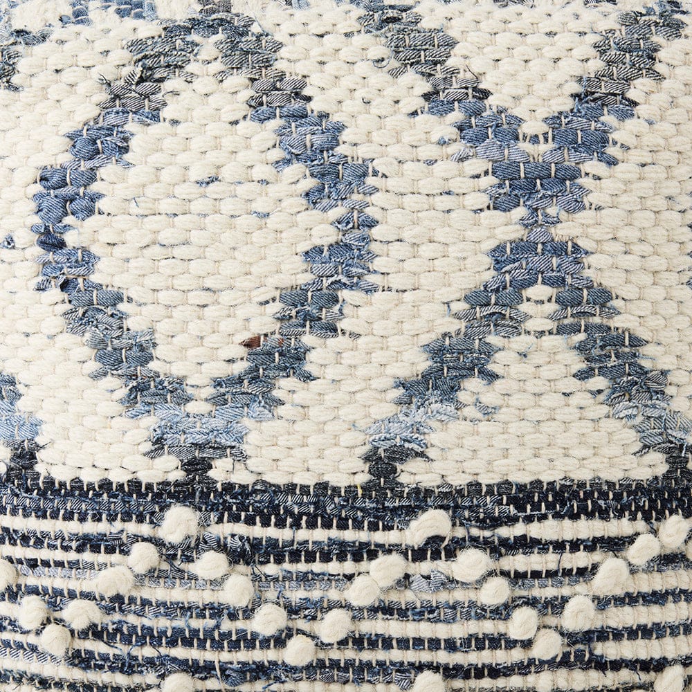 Mercana - Eshana 16.0L x 16.0W x 16.0H Cream Wool and Denim Patterned Pouf - 69519 view 7