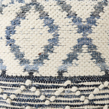 Mercana - Eshana 16.0L x 16.0W x 16.0H Cream Wool and Denim Patterned Pouf - 69519 view 7