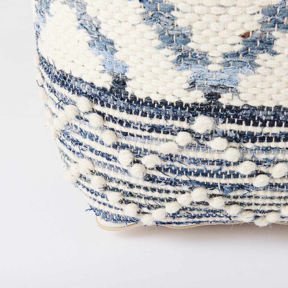 Mercana - Eshana 16.0L x 16.0W x 16.0H Cream Wool and Denim Patterned Pouf - 69519 view 8