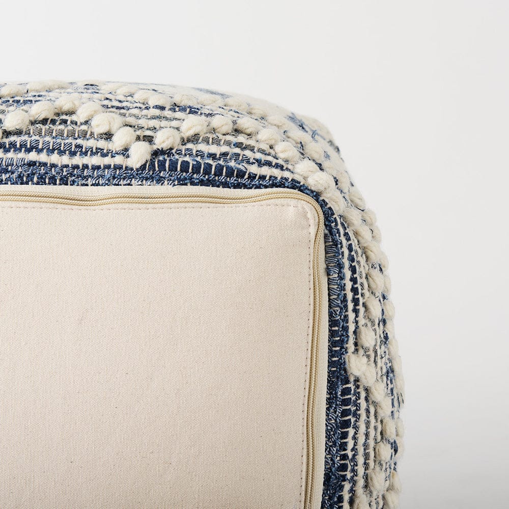Mercana - Eshana 16.0L x 16.0W x 16.0H Cream Wool and Denim Patterned Pouf - 69519 view 9