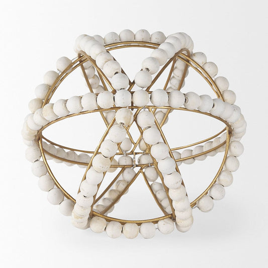 Mercana - Espanlade II Large 11L x 11W White Wooden Beaded Orb - 68677 view 2