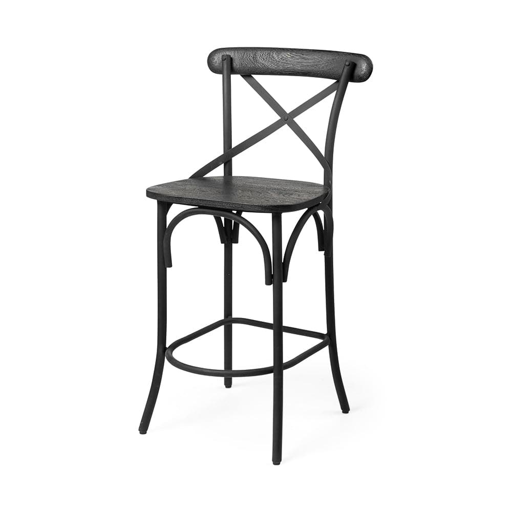 Mercana - Etienne 26.25" Seat Height Black Wood Seat Black Metal Base Stool - 68512_CLOSEOUT view 1