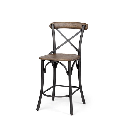Mercana - Etienne 26.25" Seat Height Brown Wood Seat Black Metal Base Stool - 67150_CLOSEOUT view 1