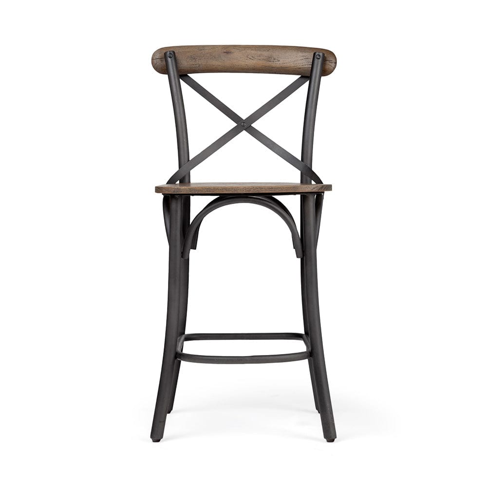 Mercana - Etienne 26.25" Seat Height Brown Wood Seat Black Metal Base Stool - 67150_CLOSEOUT view 2
