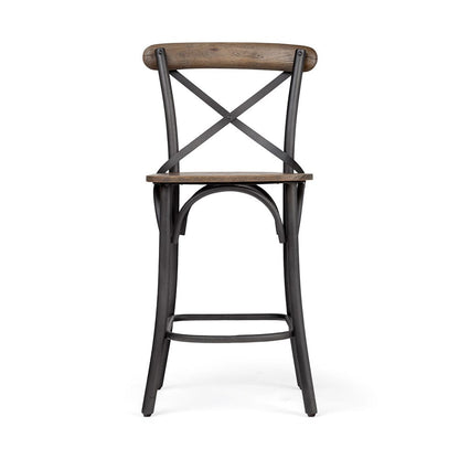 Mercana - Etienne 26.25" Seat Height Brown Wood Seat Black Metal Base Stool - 67150_CLOSEOUT view 2