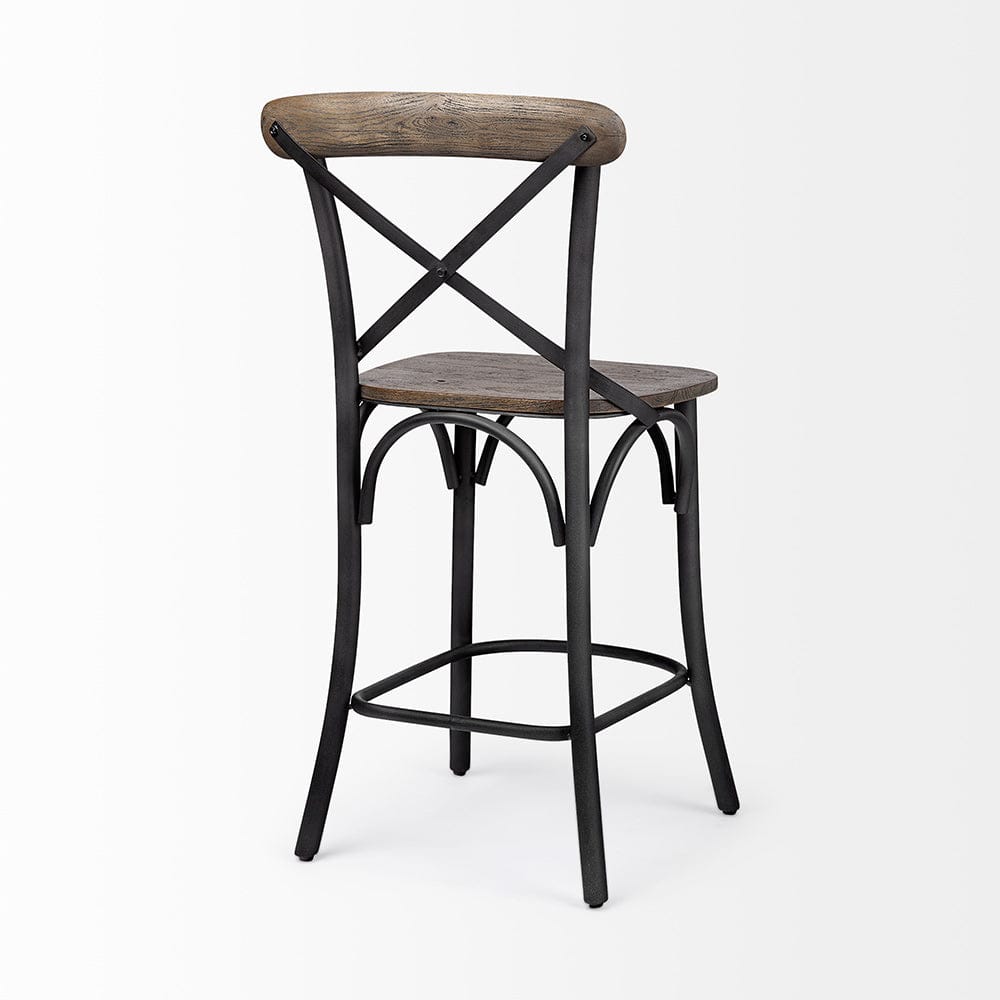 Mercana - Etienne 26.25" Seat Height Brown Wood Seat Black Metal Base Stool - 67150_CLOSEOUT view 4