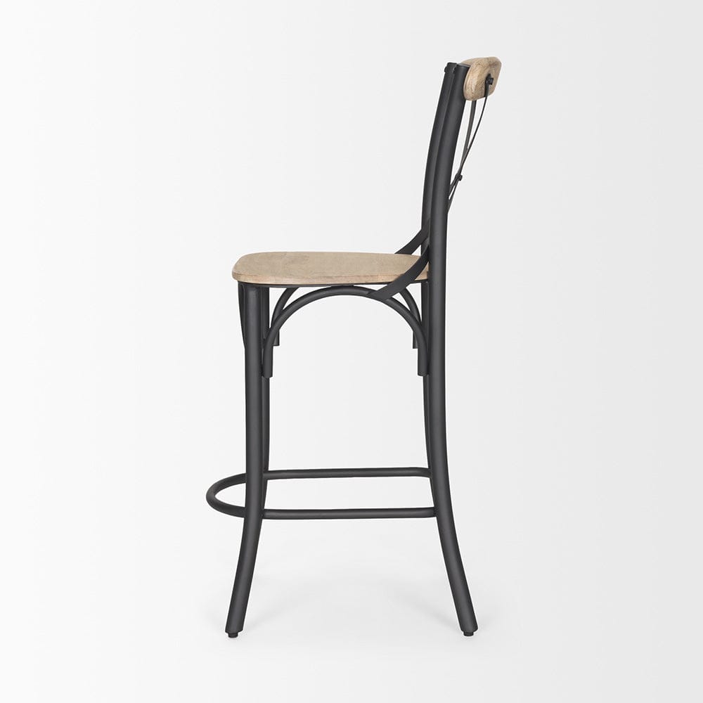 Mercana - Etienne Light Brown Wood w/ Iron Metal Counter Stool - 70589_CLOSEOUT view 3