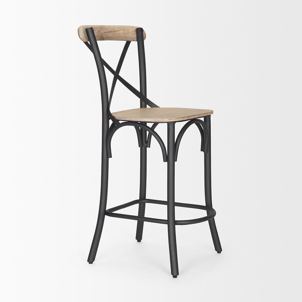 Mercana - Etienne Light Brown Wood w/ Iron Metal Counter Stool - 70589_CLOSEOUT view 6