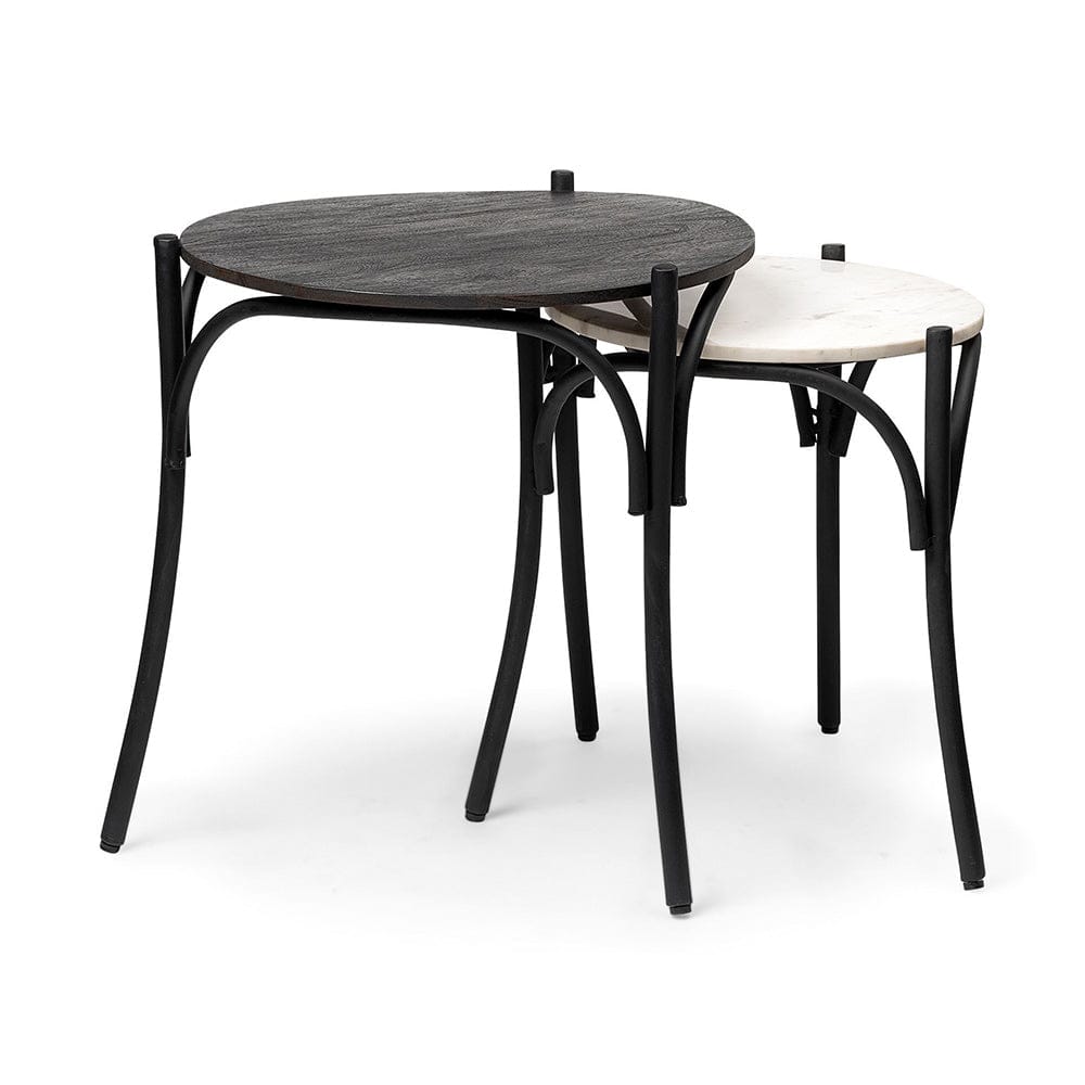 Mercana - Etienne VII 24" Set of Two Round Top Black Wood and Marble Top Nesting Table - 68508 view 1