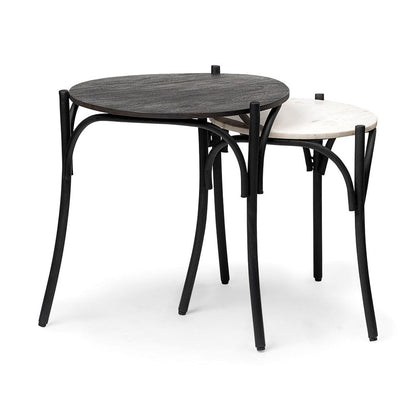 Mercana - Etienne VII 24" Set of Two Round Top Black Wood and Marble Top Nesting Table - 68508 view 1