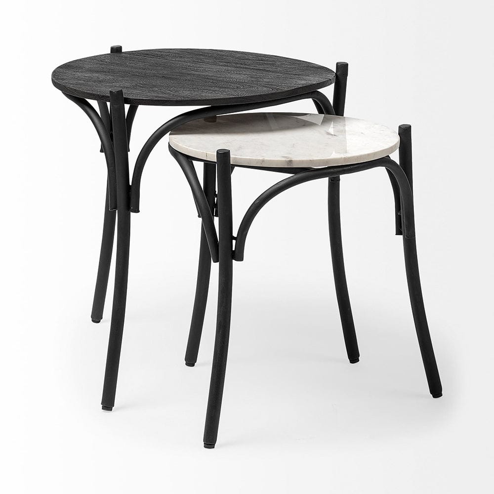 Mercana - Etienne VII 24" Set of Two Round Top Black Wood and Marble Top Nesting Table - 68508 view 7