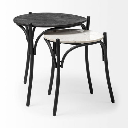 Mercana - Etienne VII 24" Set of Two Round Top Black Wood and Marble Top Nesting Table - 68508 view 7