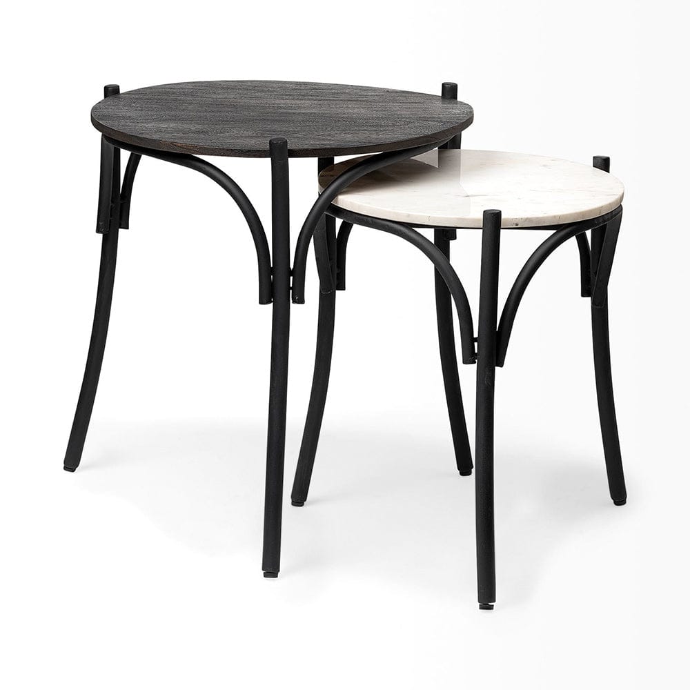 Mercana - Etienne VII 24" Set of Two Round Top Black Wood and Marble Top Nesting Table - 68508 view 9
