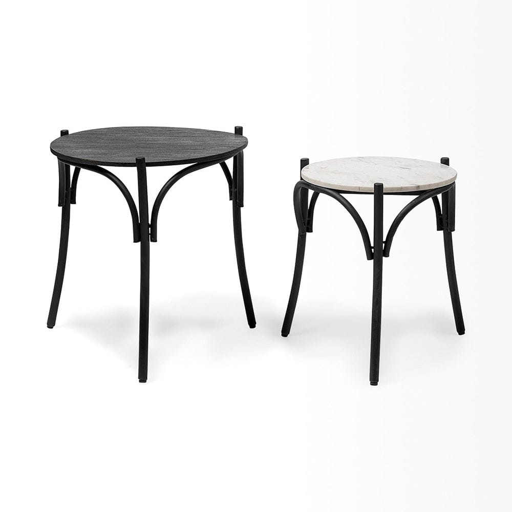 Mercana - Etienne VII 24" Set of Two Round Top Black Wood and Marble Top Nesting Table - 68508 view 10