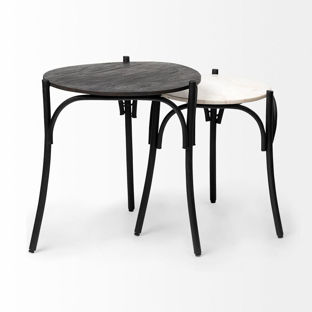 Mercana - Etienne VII 24" Set of Two Round Top Black Wood and Marble Top Nesting Table - 68508 view 11