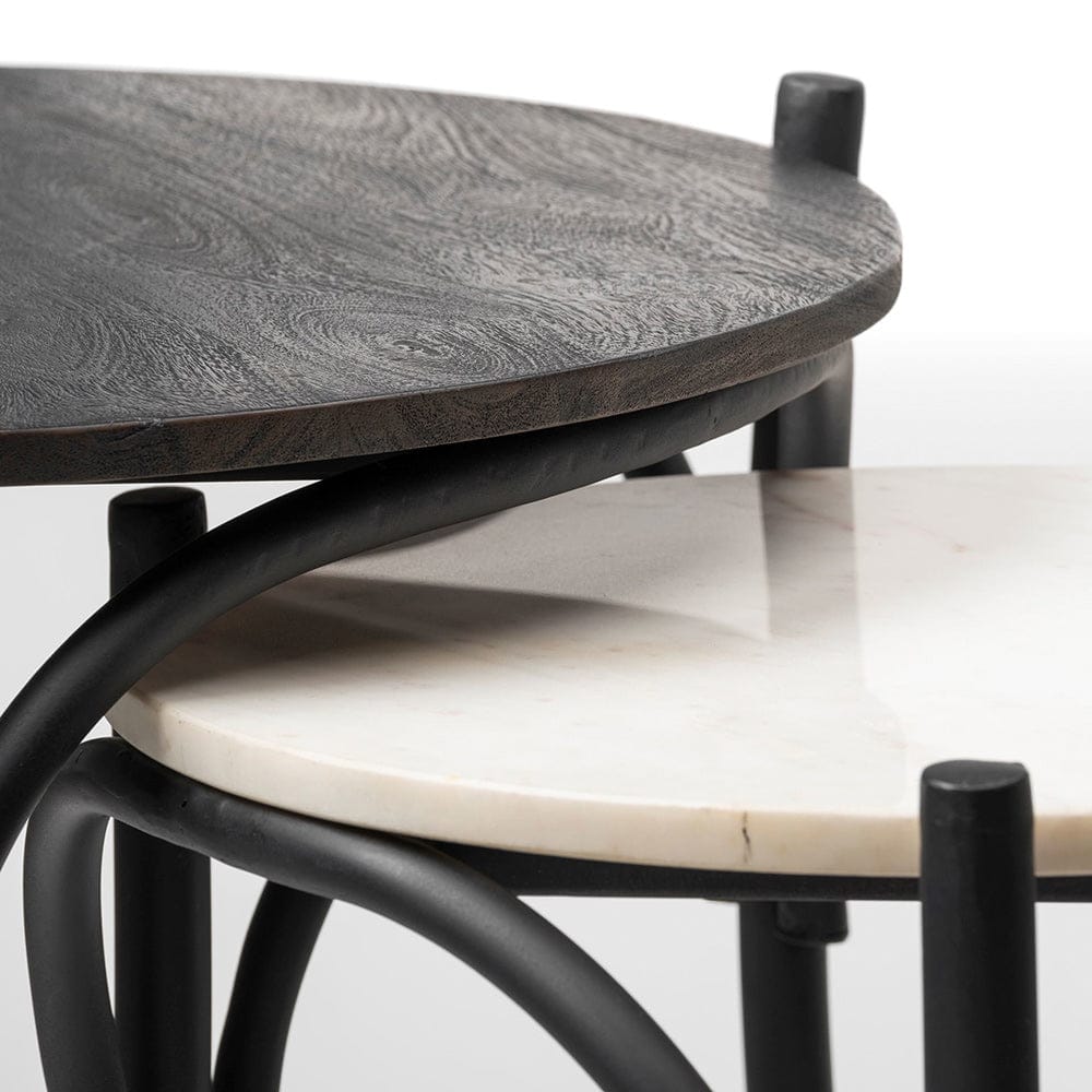 Mercana - Etienne VII 24" Set of Two Round Top Black Wood and Marble Top Nesting Table - 68508 view 12