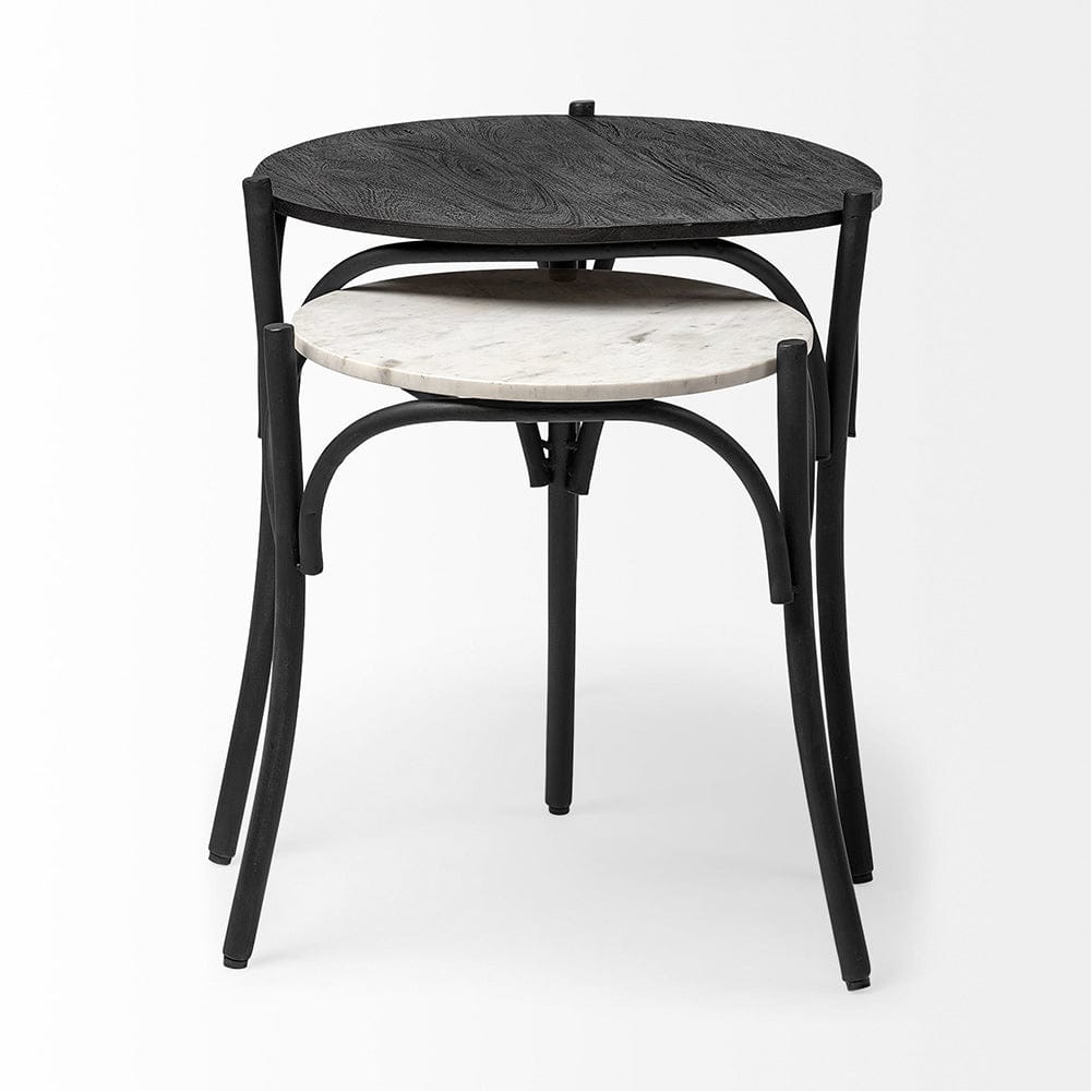 Mercana - Etienne VII 24" Set of Two Round Top Black Wood and Marble Top Nesting Table - 68508 view 13