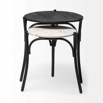 Mercana - Etienne VII 24" Set of Two Round Top Black Wood and Marble Top Nesting Table - 68508 view 13