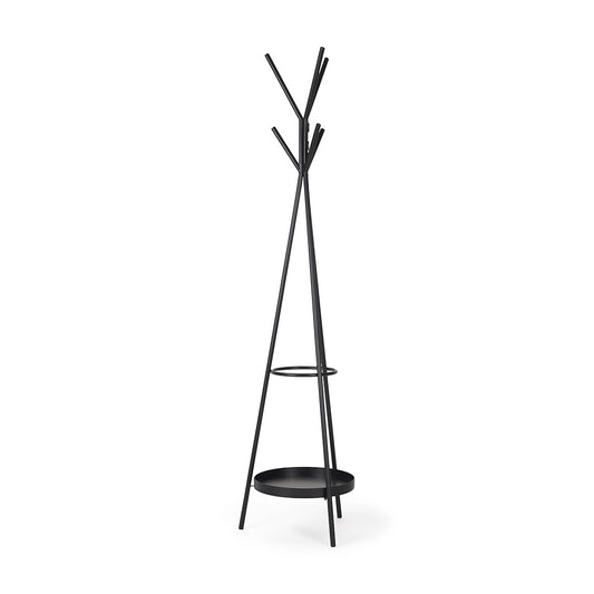 Mercana - Everett Matte Black Metal w/ Two Metal Shelves Coat Rack - 70522 view 1