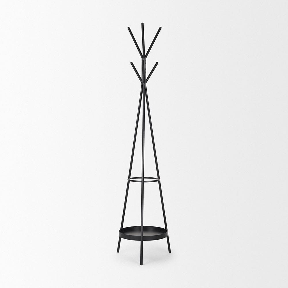 Mercana - Everett Matte Black Metal w/ Two Metal Shelves Coat Rack - 70522 view 3