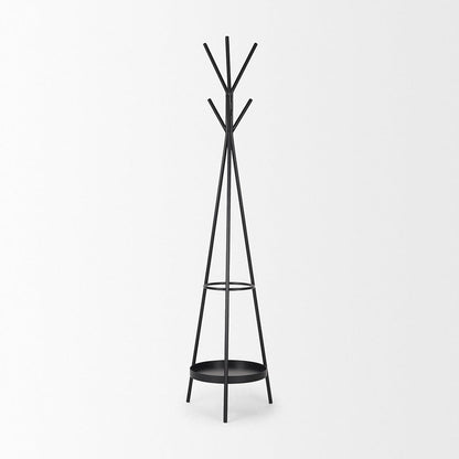 Mercana - Everett Matte Black Metal w/ Two Metal Shelves Coat Rack - 70522 view 3