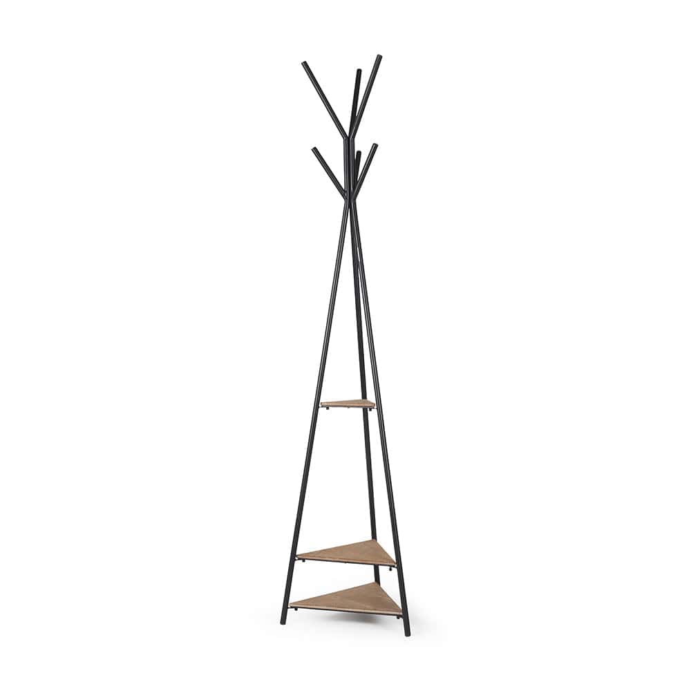 Mercana - Everett Matte Black Metal w/ Two Wood Shelves Coat Rack - 70523 view 1