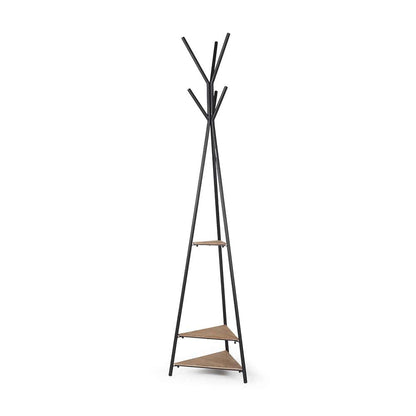 Mercana - Everett Matte Black Metal w/ Two Wood Shelves Coat Rack - 70523 view 1