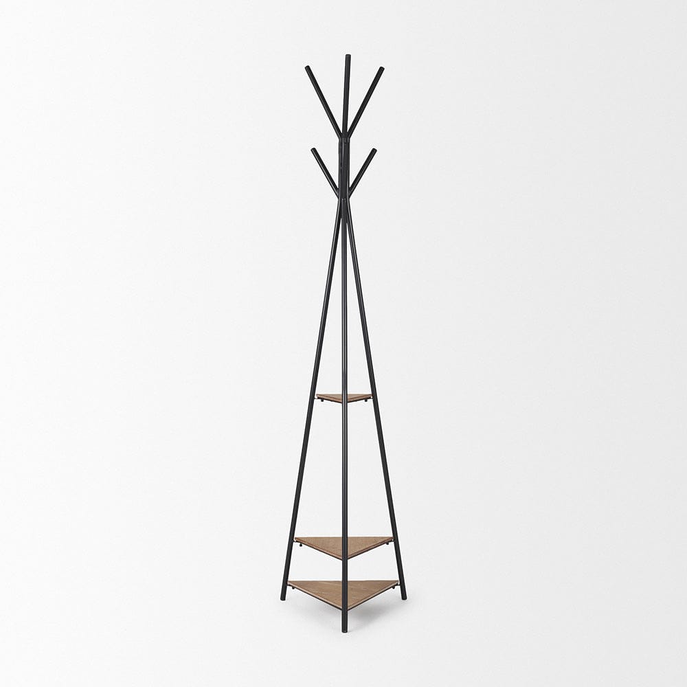 Mercana - Everett Matte Black Metal w/ Two Wood Shelves Coat Rack - 70523 view 3