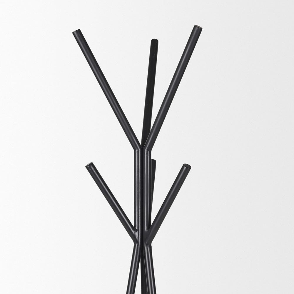 Mercana - Everett Matte Black Metal w/ Two Wood Shelves Coat Rack - 70523 view 4