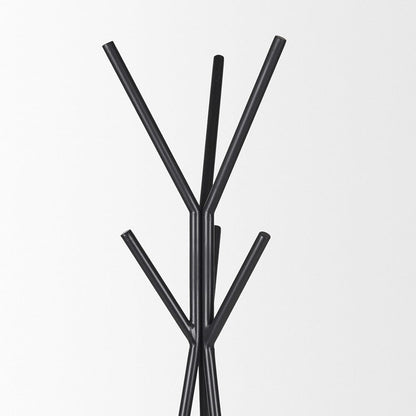 Mercana - Everett Matte Black Metal w/ Two Wood Shelves Coat Rack - 70523 view 4