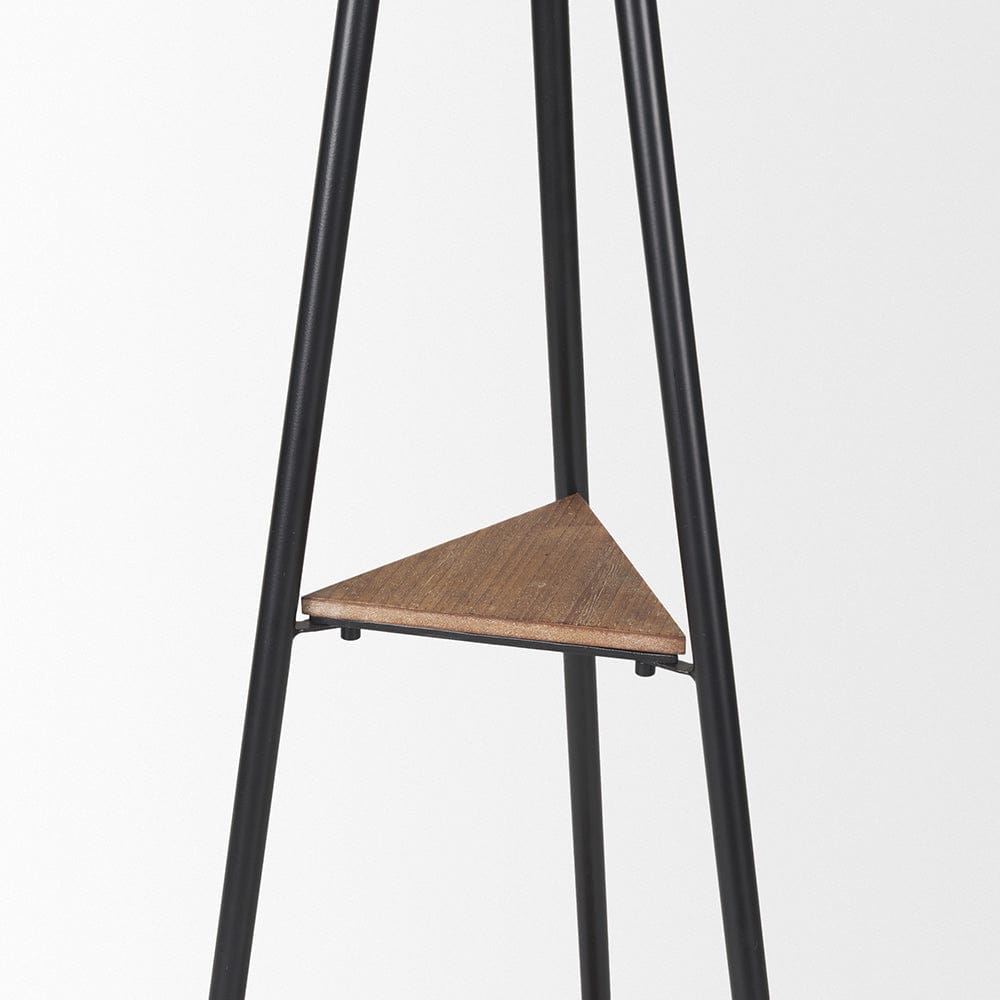 Mercana - Everett Matte Black Metal w/ Two Wood Shelves Coat Rack - 70523 view 5
