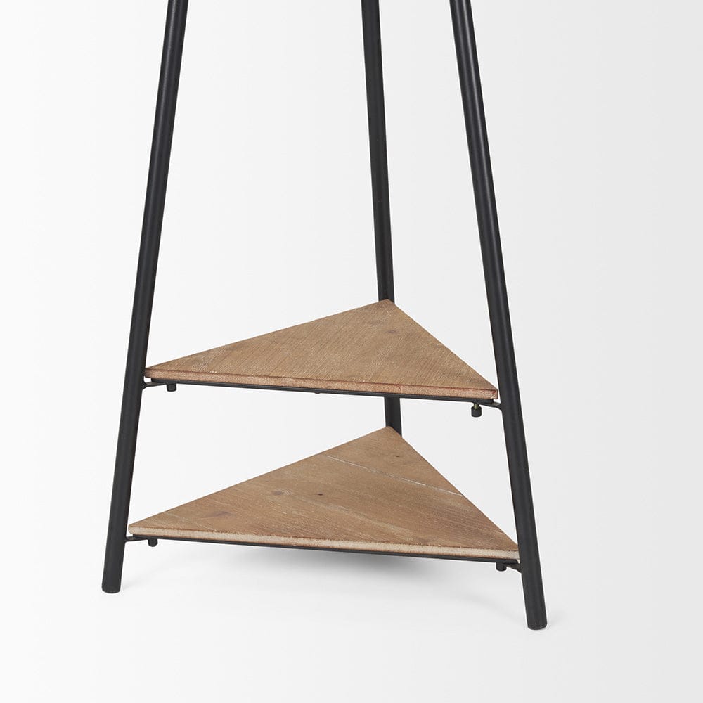 Mercana - Everett Matte Black Metal w/ Two Wood Shelves Coat Rack - 70523 view 6