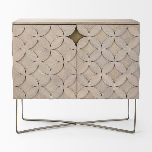 Mercana - Excelsior 36.0L x 18.0W x 32.5H Light Brown Wood Gold Iron Base Accent Cabinet - 69929 view 2