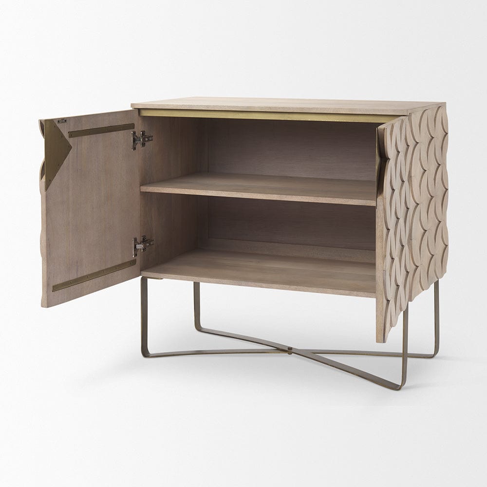 Mercana - Excelsior 36.0L x 18.0W x 32.5H Light Brown Wood Gold Iron Base Accent Cabinet - 69929 view 6