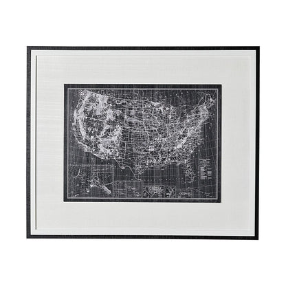Mercana - Explorer-USA Map-Noir by Vintage Collection a Hand Embellished Textured Framed Art Print - 13195 view 1